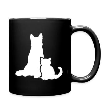 Hund Katze Cat Dog - Tasse einfarbig - Schwarz - Rechts