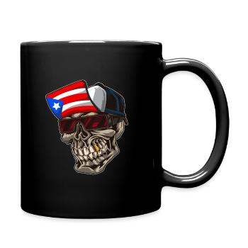 Cooler Puerto Rico Totenkopf mit Kappe und Flagge - Tasse einfarbig - Schwarz - Rechts