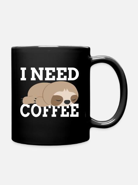 Sloth coffee caffeine - Full Colour Mug - black