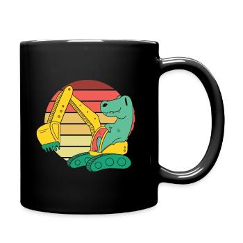 Dino Baustelle Bagger - Tasse einfarbig - Schwarz - Rechts