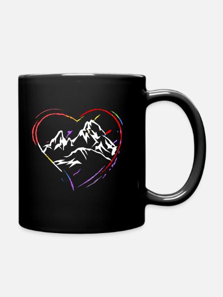 I Love Berg Watzmann - großes buntes Herz - Tasse einfarbig - Schwarz
