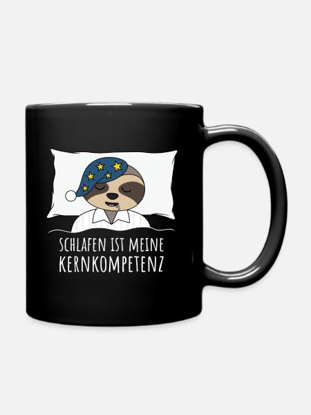 Faultier im Bett Schlafen ist meine Kernkompetenz - Tasse einfarbig - Schwarz