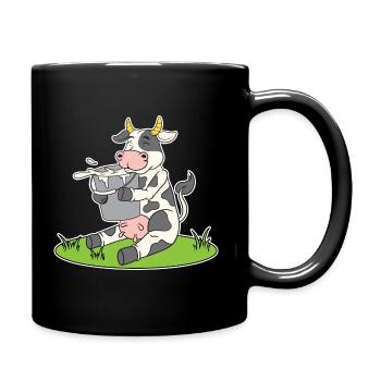 Lustige Kuh mit einem Eimer Milch süße Kuh Kühe - Tasse einfarbig - Schwarz - Rechts