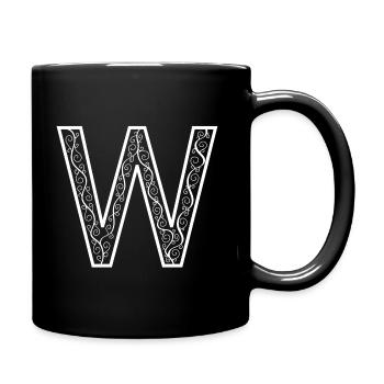 Buchstabe W florales Muster - Tasse einfarbig - Schwarz - Rechts