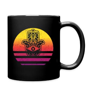 Hamsa Hand der Fatima Retro Style Vintage - Tasse einfarbig - Schwarz - Rechts