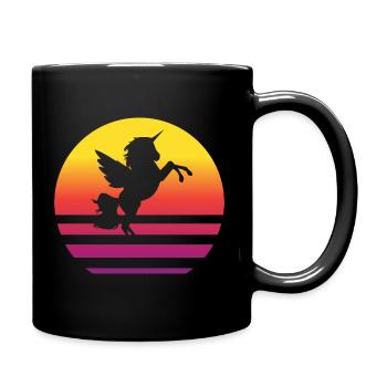 Einhorn Retro Style Vintage - Tasse einfarbig - Schwarz - Rechts