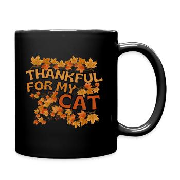 Thankful for my Cat Katze Herbst Blätter - Tasse einfarbig - Schwarz - Rechts