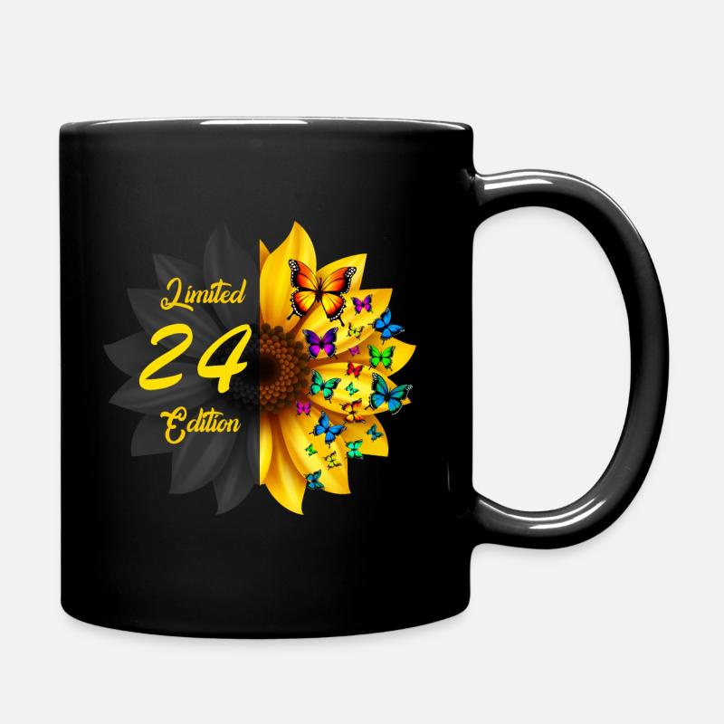 Limited 24 Edition Geburtstag Sonnenblume - Tasse einfarbig - Schwarz