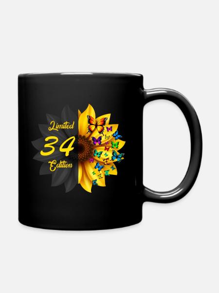 Limited 34 Edition Geburtstag Sonnenblume - Tasse einfarbig - Schwarz