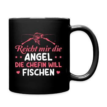Angelsport Die Chefin will Fischen Anglerin - Tasse einfarbig - Schwarz - Rechts