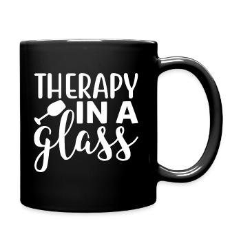 Therapy In A Glass - Lustiger Wein Spruch - Tasse einfarbig - Schwarz - Rechts