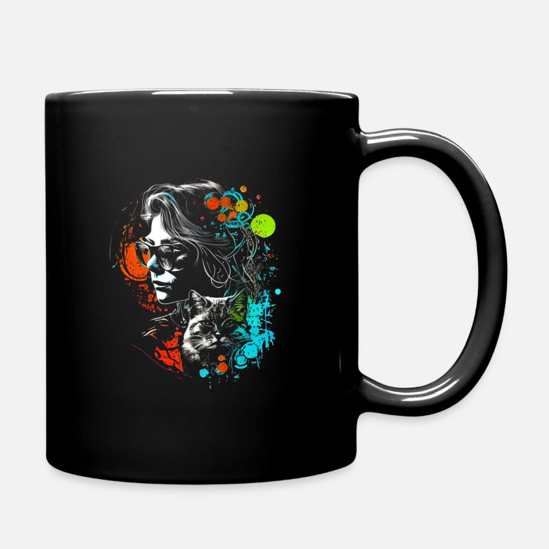 Catlady chat femme dans un style rétro cool - Mug uni - noir