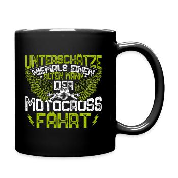 Unterschätze niemals einen alten Mann der Motoc... - Tasse einfarbig - Schwarz - Rechts