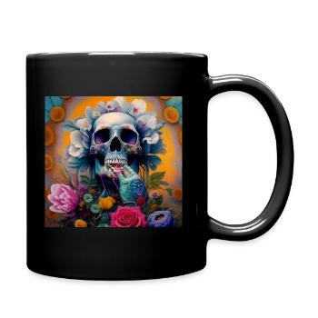 Totenkopf und Blumen - Tasse einfarbig - Schwarz - Rechts