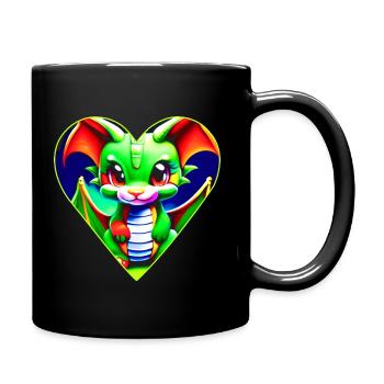 Mignon dragon fantaisiste vert en forme de cœur - Mug uni - noir - Droite