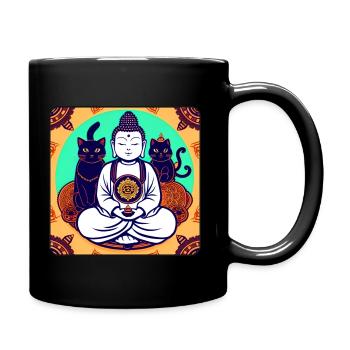Symbol Buddha mit Katzen - Tasse einfarbig - Schwarz - Rechts
