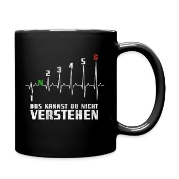 1N23456 Motorrad Gangschaltung - Adrenalin - Puls - Tasse einfarbig - Schwarz - Rechts