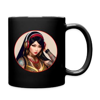 Asian beauty with tattoos and headphones - Full Colour Mug - black - Right