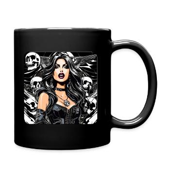Coole Heavy Metal Frau mit Totenköpfen Gothic - Tasse einfarbig - Schwarz - Rechts