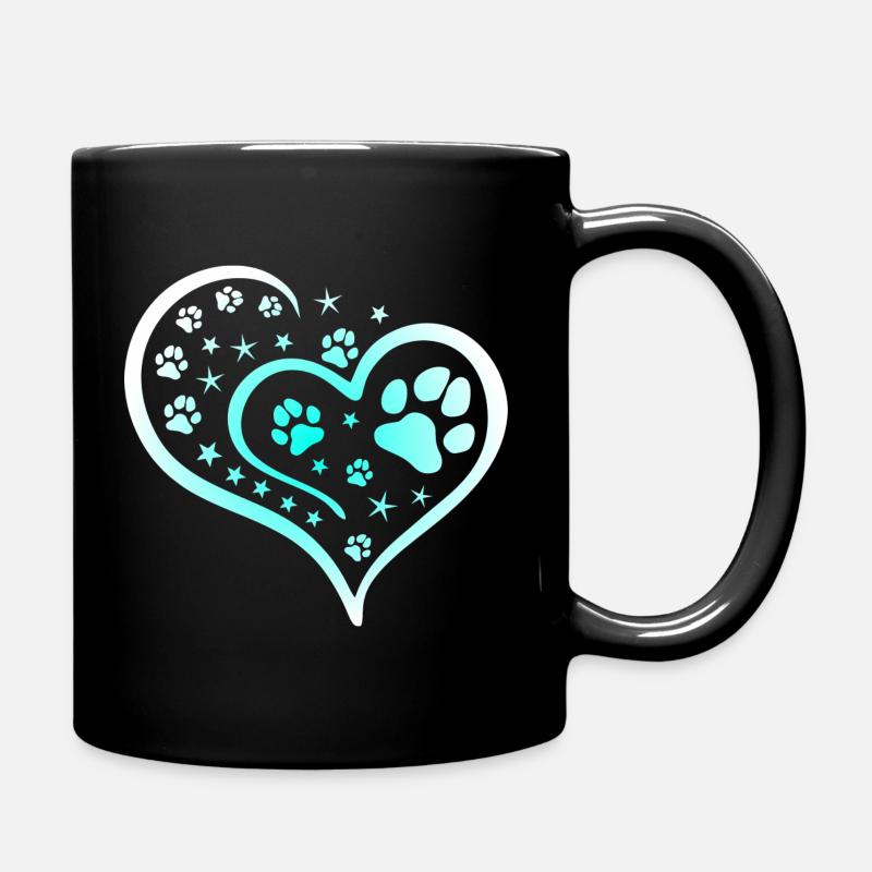 Buntes Herz mit Pfoten und Sternen - Tasse einfarbig - Schwarz
