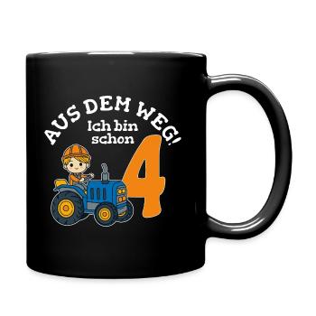 4. Geburtstag Traktor Junge - Tasse einfarbig - Schwarz - Rechts