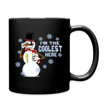 Cool Snowman Funny RubberHose Retro Winter Cartoon - Full Colour Mug - black - Right
