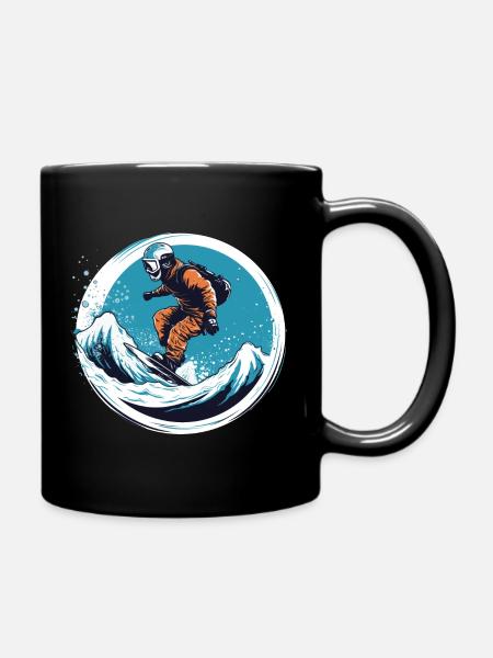 Snowboarden oder Skifahren und dann Après-Ski - Tasse einfarbig - Schwarz