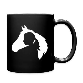 Tête de cheval avec silhouette de femme équitation chevaux - Mug uni - noir - Droite