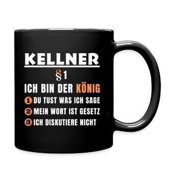 Kellner Geschenk - Ich bin der König - Tasse einfarbig - Schwarz - Rechts