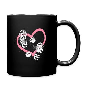 Mensch und Hund - Abdruck mit Herz - Tasse einfarbig - Schwarz - Rechts