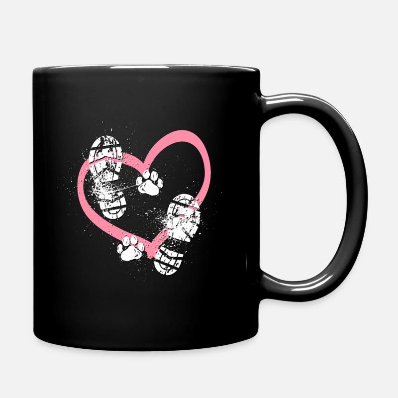 Mensch und Hund - Abdruck mit Herz - Tasse einfarbig - Schwarz