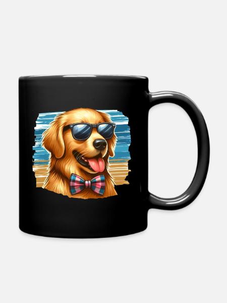Golden Retriever Wearing Sunglasses - Full Colour Mug - black