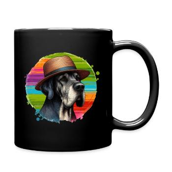 Great Dane Wearing a Hat - Full Colour Mug - black - Right