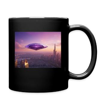 vaisseau spatial en cristal d’améthyste planant au-dessus de la ville - Mug uni - noir - Droite