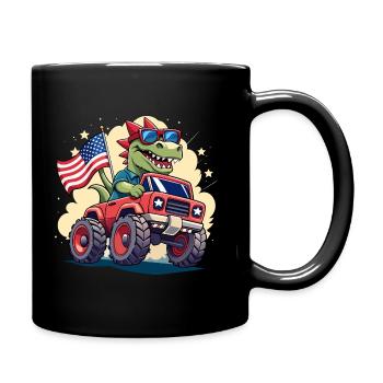 4th Of July USA Flag T-Rex Riding Mud Truck - Full Colour Mug - black - Right