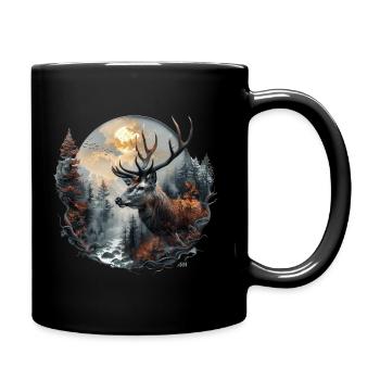 Mystical Deer in the Cloud Forest / Traditional Costume / Hunting - Full Colour Mug - black - Right