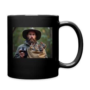 HUNTER RESCUES BROWN HARE BABIES - Full Colour Mug - black - Right