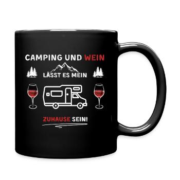 Camping und Wein - Spruch - Tasse einfarbig - Schwarz - Rechts