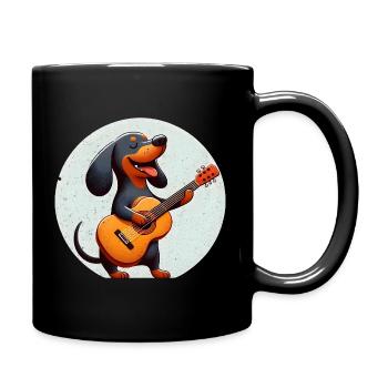 Cheerful Dog with Guitar Dachshund - Full Colour Mug - black - Right