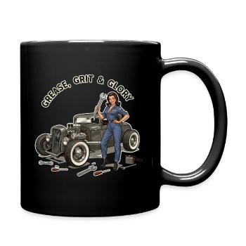 Vintage Auto Mechanic Girl Design - Tasse einfarbig - Schwarz - Rechts