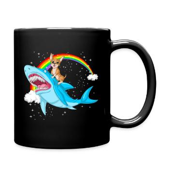 Chihuahua on Shark with Rainbow - Full Colour Mug - black - Right