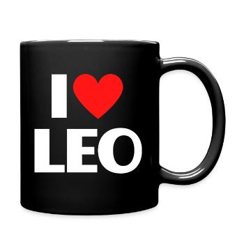 I love Leo Rotes Herz Romantischer Name Fan - Tasse einfarbig - Schwarz - Rechts