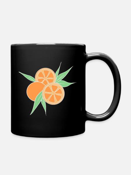 Fresh Orange Citrus Fruit Illustration - Full Colour Mug - black
