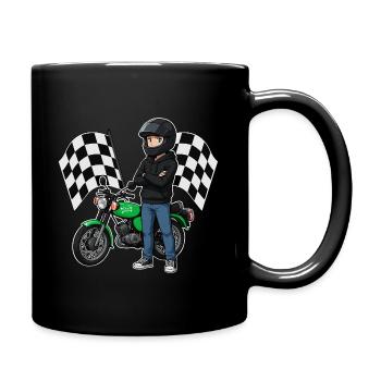 Simson Biker with Checkered Flag Motif - Full Colour Mug - black - Right