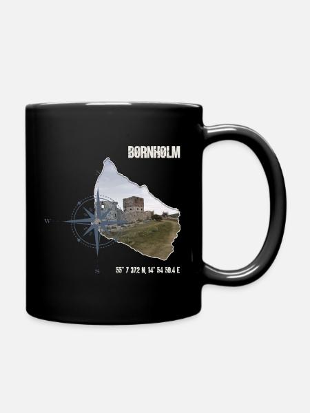 Bornholm Compass Hammershus Coordinates - Full Colour Mug - black