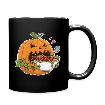 Halloween pumpkin with pasta fun design - Full Colour Mug - black - Right