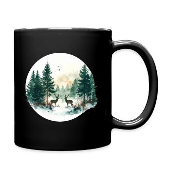 Waldtiere im Wald – Weihnachtsaquarell - Tasse einfarbig - Schwarz - Rechts