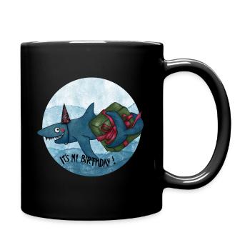 Requin d’anniversaire avec cadeau - Mug uni - noir - Droite