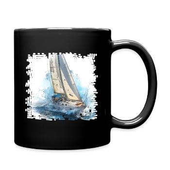 Sailboat in a storm on the open sea - Full Colour Mug - black - Right