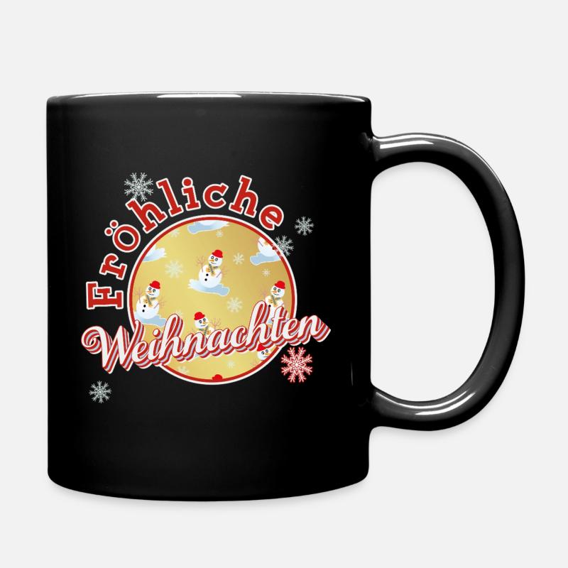 Fröhliche Weihnachten mit Schneemännern - Tasse einfarbig - Schwarz